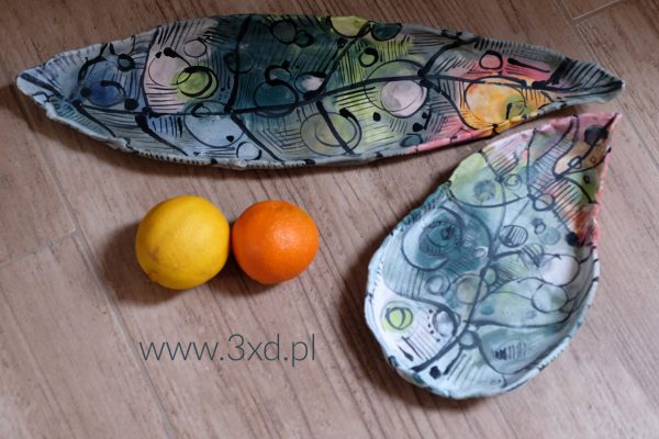 Wielokolorowe MISKI ceramiczne w kształcie łódeczek listków na przekąski