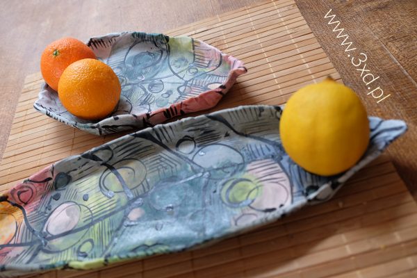 Wielokolorowe MISKI ceramiczne w kształcie łódeczek listków na przekąski