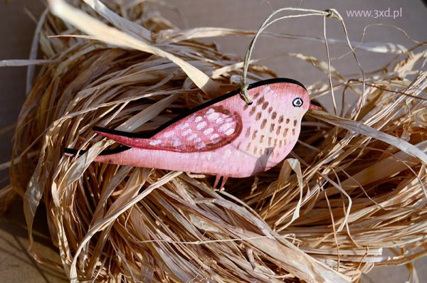 Ptaszek Różowiaczek - ozdoba i upominek ręcznie malowany