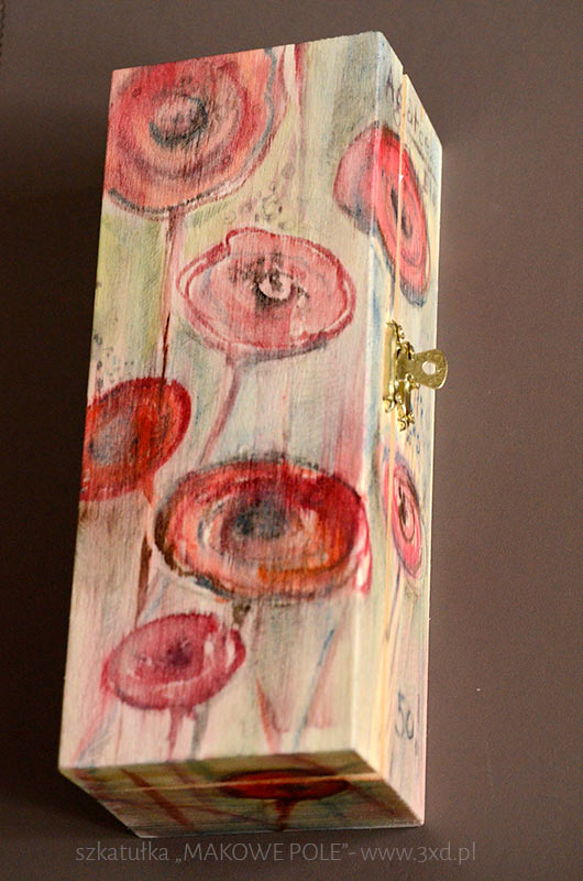 drewniana szkatułka „MAKOWE POLE” - ręcznie malowana - www.3xd.pl